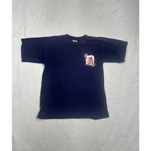 Vintage 90s Logo 7 Detroit Tigers MLB Navy Blue Graphic T-Shirt Youth Size Large